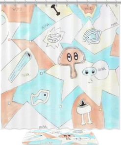 Cartoon Red Mushroom Bathroom Set With Waterproof Fabric Shower Curtain