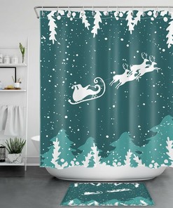 Cartoon Santa Snowman Penguin Reindeer Shower Curtain for a Fun Christmas Bathroom Decor