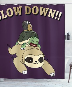 Cartoon Scenery Sloth Shower Curtain, Add a Whimsical Touch to Your Bathroom