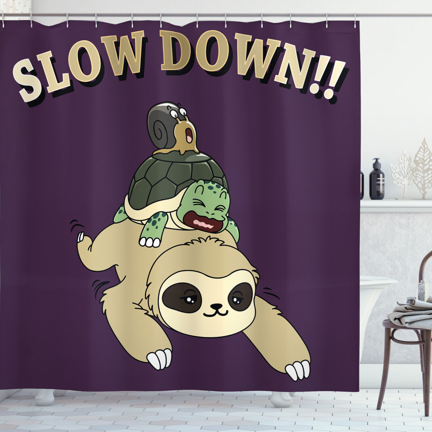 Cartoon Scenery Sloth Shower Curtain, Add a Whimsical Touch to Your Bathroom