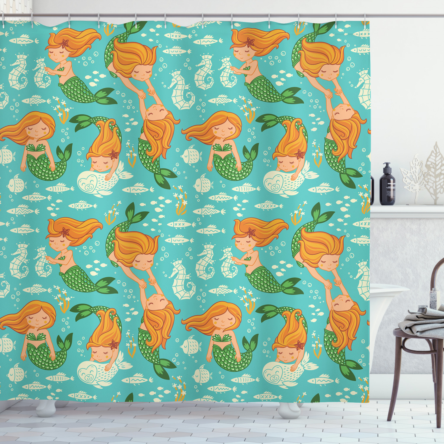 Cartoon Sea Creatures - A Little Mermaid Shower Curtain for Your Bathroom