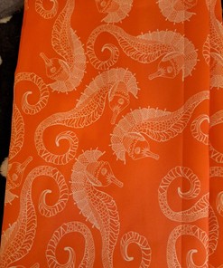 Cartoon Seahorse Stall Shower Curtain with Curvy Patterns