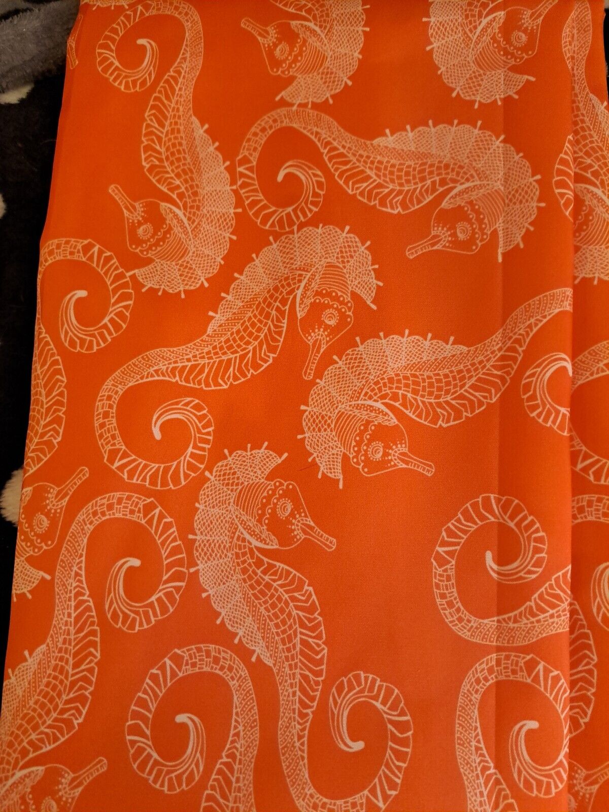 Cartoon Seahorse Stall Shower Curtain with Curvy Patterns
