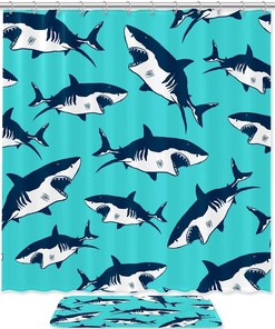 Cartoon Shark Shower Curtain - Fun And Waterproof Bathroom Decor