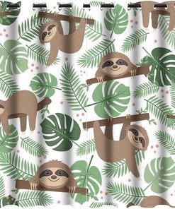 Cartoon Sloth Animal Pattern Curtain Panels For Girl'S Bedroom