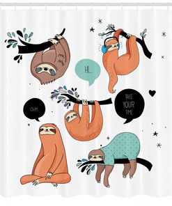 Cartoon Sloth Bathroom Shower Curtain, Playful and Fun Bathroom Decor