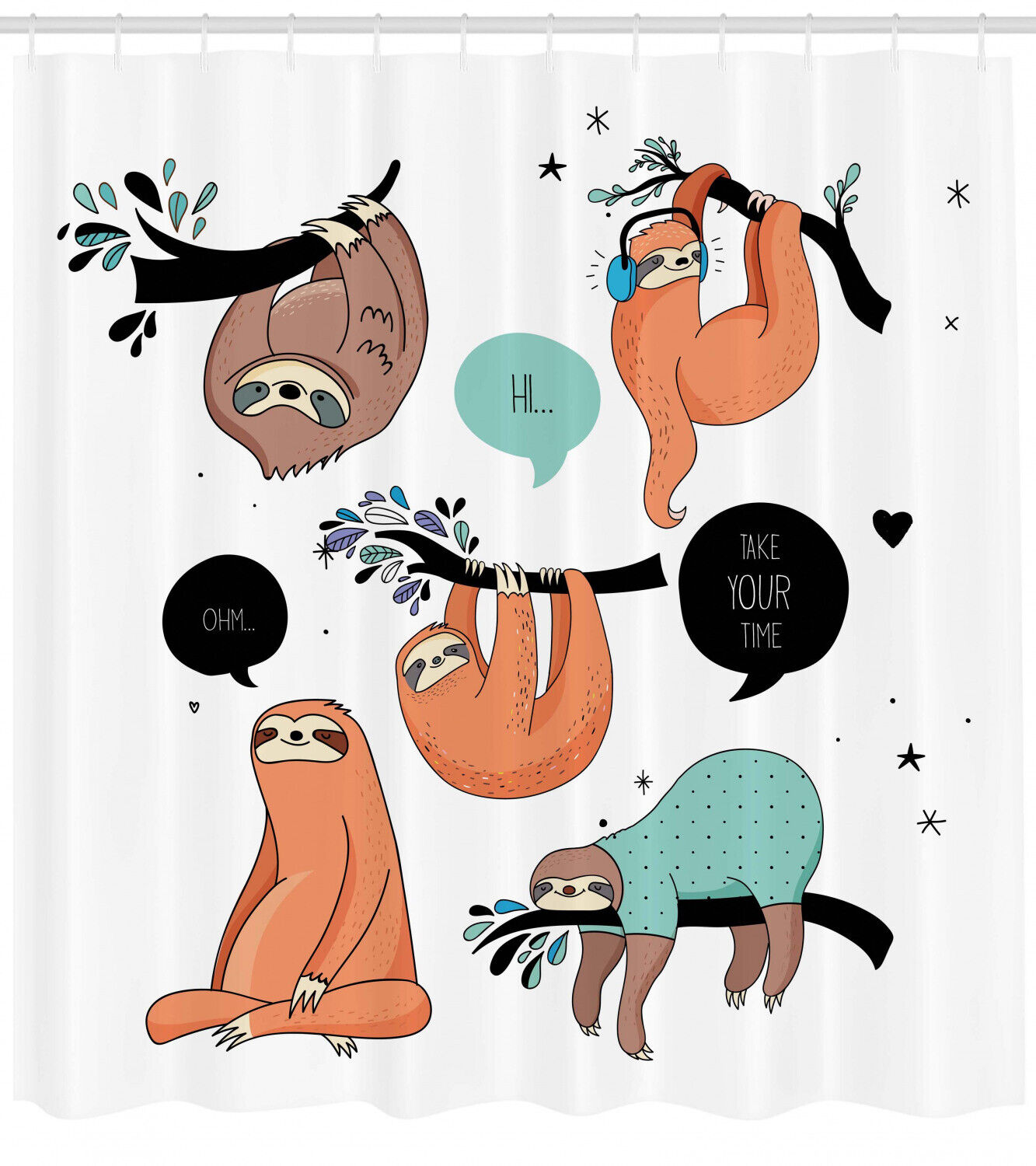 Cartoon Sloth Bathroom Shower Curtain, Playful and Fun Bathroom Decor
