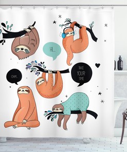 Cartoon Sloth Bathroom Shower Curtain, Playful and Fun Bathroom Decor