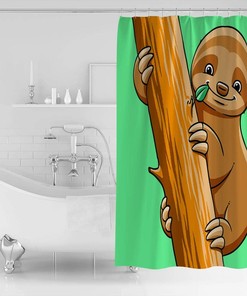 Cartoon Sloth Funny Print Shower Curtain for Bathroom Decor