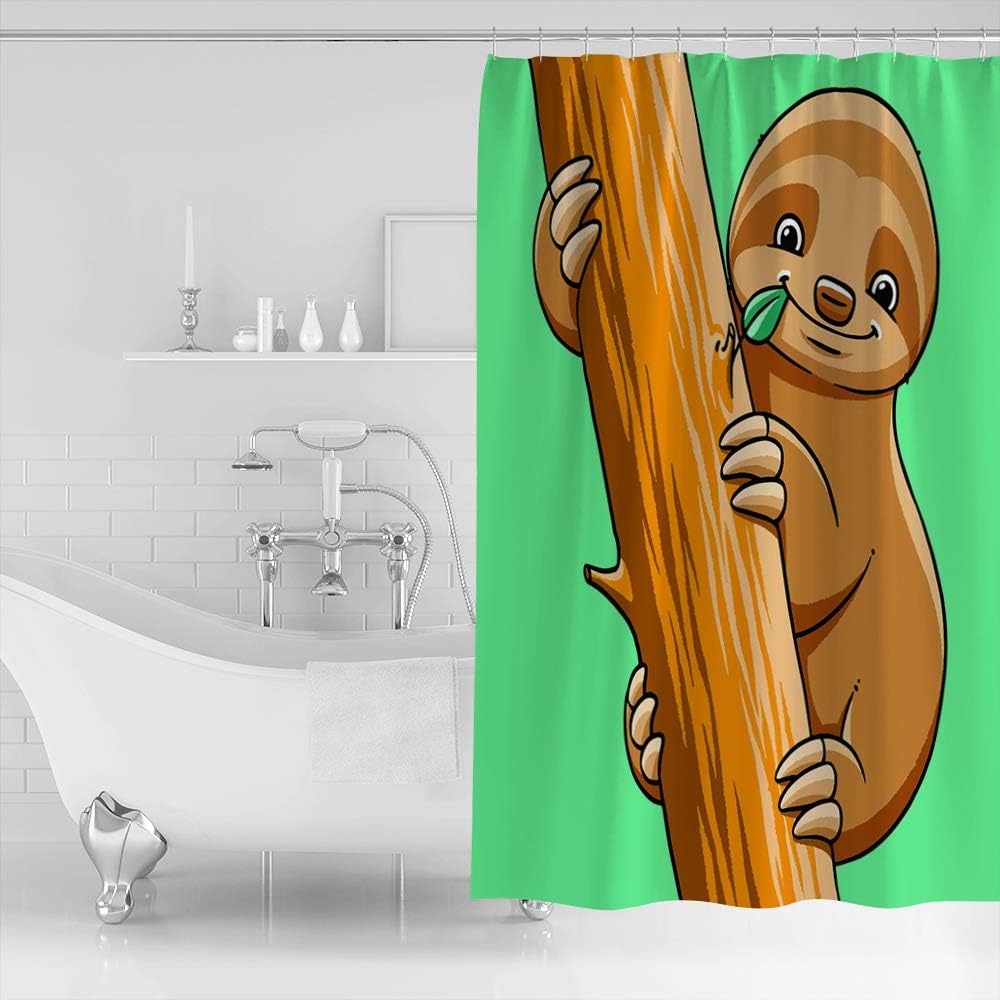 Cartoon Sloth Funny Print Shower Curtain for Bathroom Decor