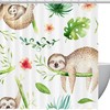 Cartoon Sloth in Tropical Trees Print Fabric Shower Curtain for Playful Bathroom