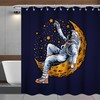Cartoon Space Universe Shower Curtain With Astronauts, Moon, And Stars,