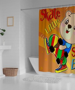 Cartoon Sport Bear Skate Shower Curtain For A Playful Bathroom