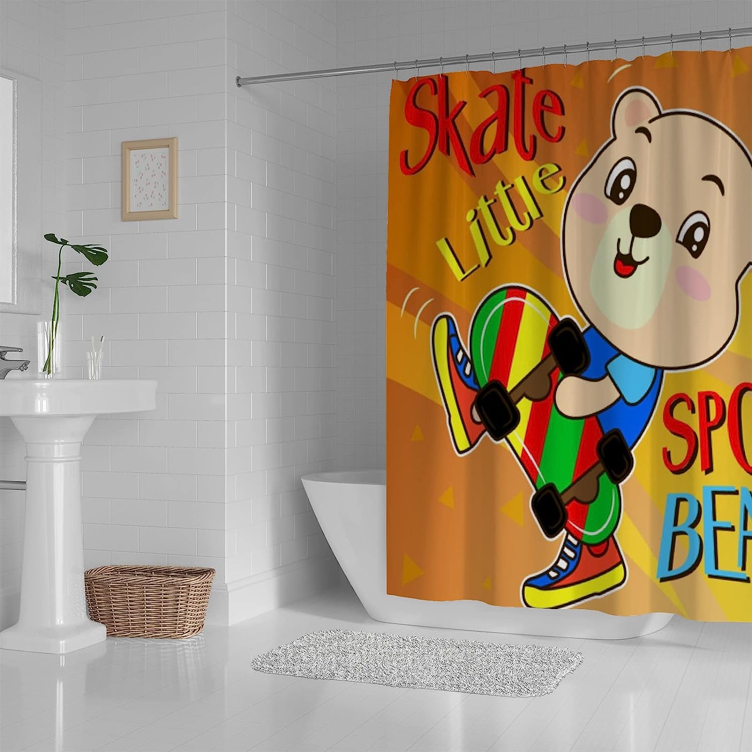 Cartoon Sport Bear Skate Shower Curtain For A Playful Bathroom