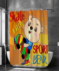 Cartoon Sport Bear Skate Shower Curtain For A Playful Bathroom