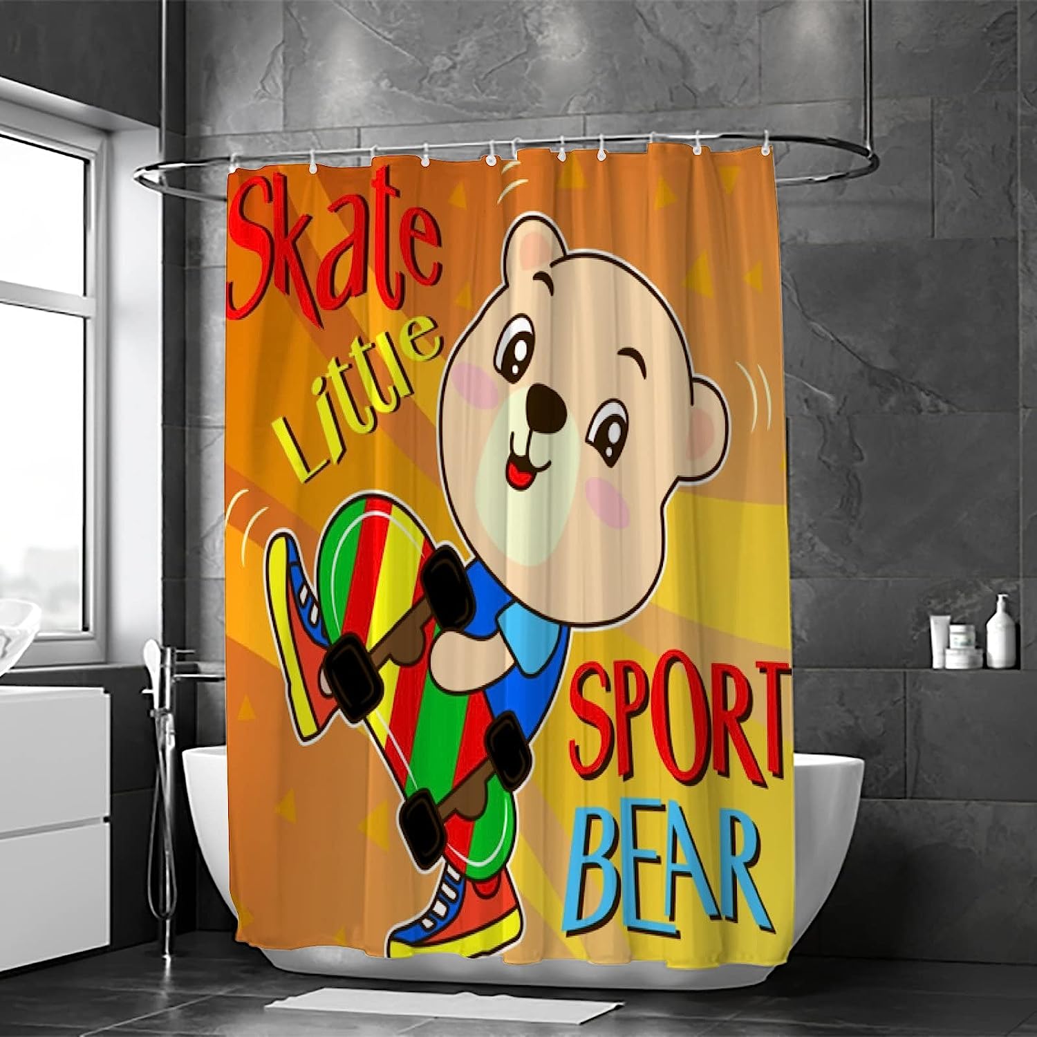 Cartoon Sport Bear Skate Shower Curtain For A Playful Bathroom