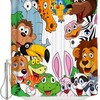 Cartoon Style Animal Elephant Giraffe Lion Frog Rabbit Shower Curtain for Kid-Friendly Bathroom Decor