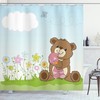 Cartoon Teddy Bear and Toy Printed Shower Curtain for Kid's Bathroom Decor- Waterproof and Fun 