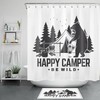 Cartoon Tent Campfire Bear Happy Camper Shower Curtain For An Adventurous Bathroom 