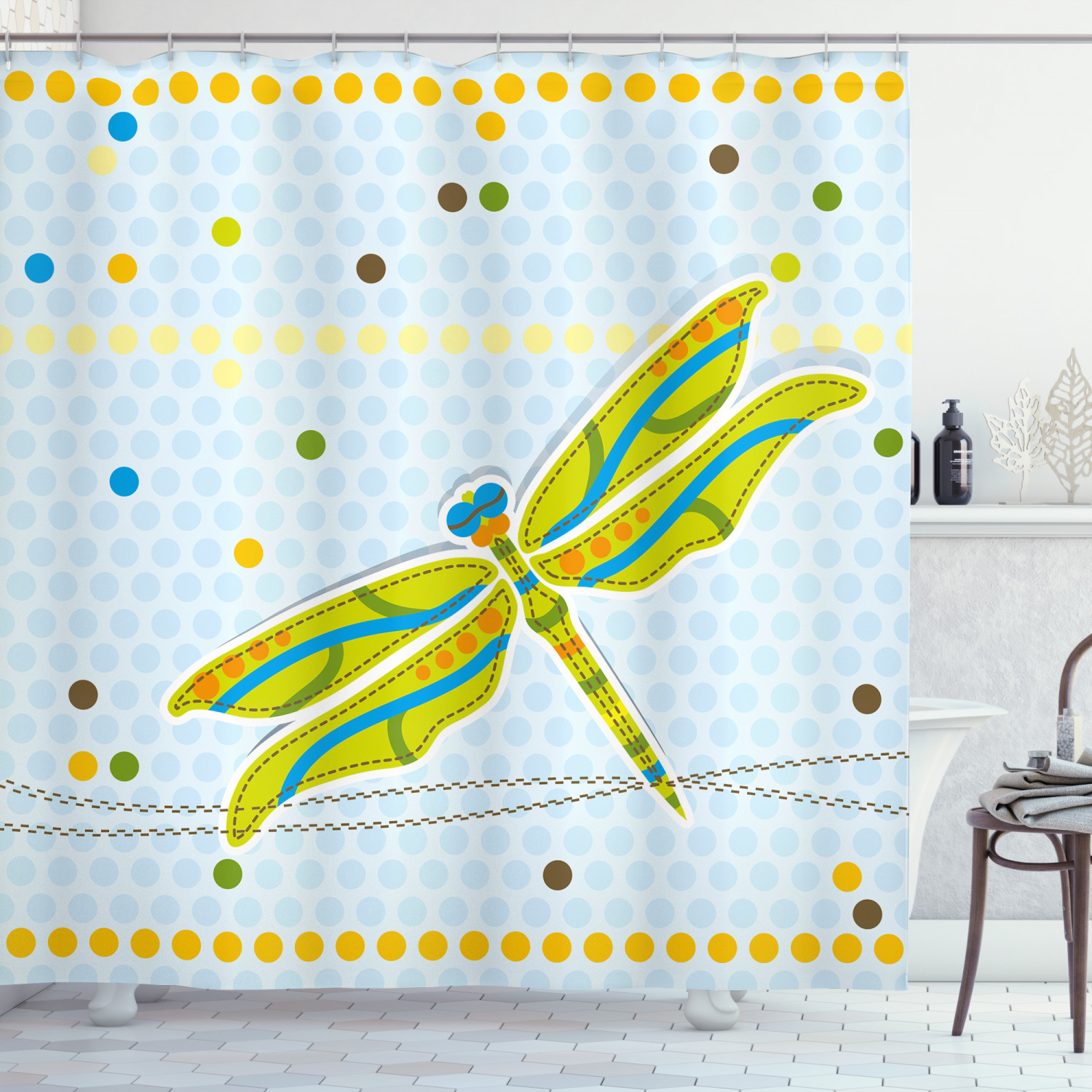 Cartoon Theme Dragonfly Shower Curtain For Your Kids' Bathroom