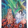 Cartoon Tiger Girl Anime Cool Tropical Green Leaf Art Space Shower Curtain for a Playful Bathroom