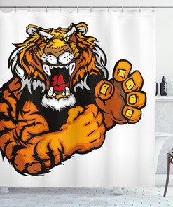 Cartoon Tiger Shower Curtain for Kids' Bathroom