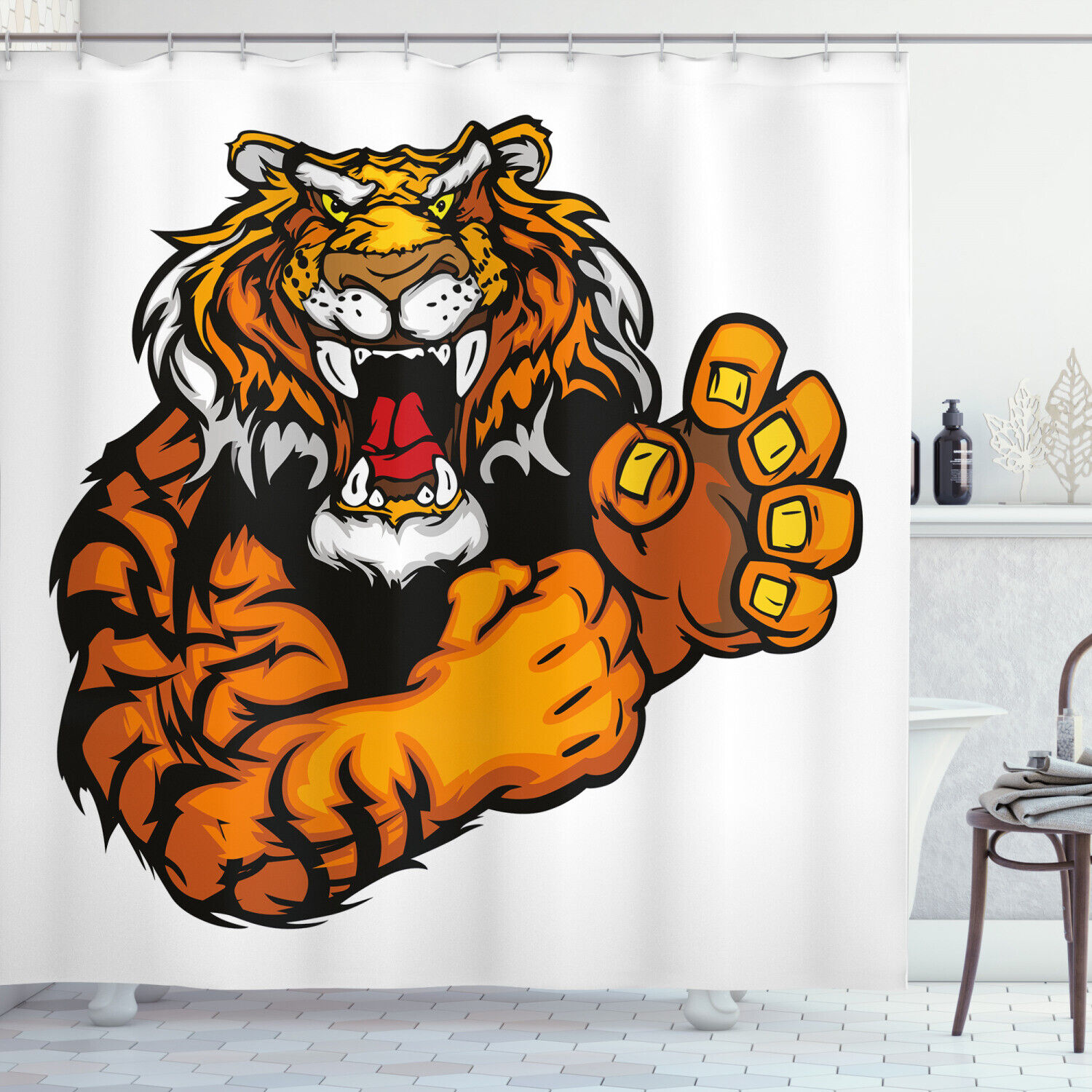 Cartoon Tiger Shower Curtain for Kids' Bathroom