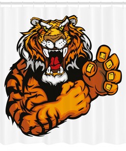 Cartoon Tiger Shower Curtain for Kids' Bathroom
