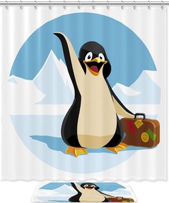 Cartoon Travel Penguin Waterproof Shower Curtain - Fun and Whimsical Bathroom Decor