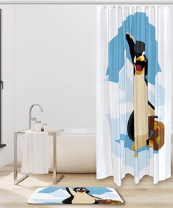 Cartoon Travel Penguin Waterproof Shower Curtain - Fun and Whimsical Bathroom Decor