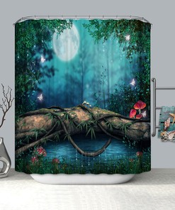Cartoon Tree Moon Shower Curtain For Whimsical Bathroom Decor