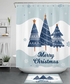 Cartoon Tree Snowflake Christmas Shower Curtain - Festive Bathroom Decor