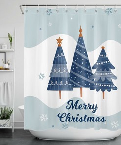 Cartoon Tree Snowflake Christmas Shower Curtain - Festive Bathroom Decor