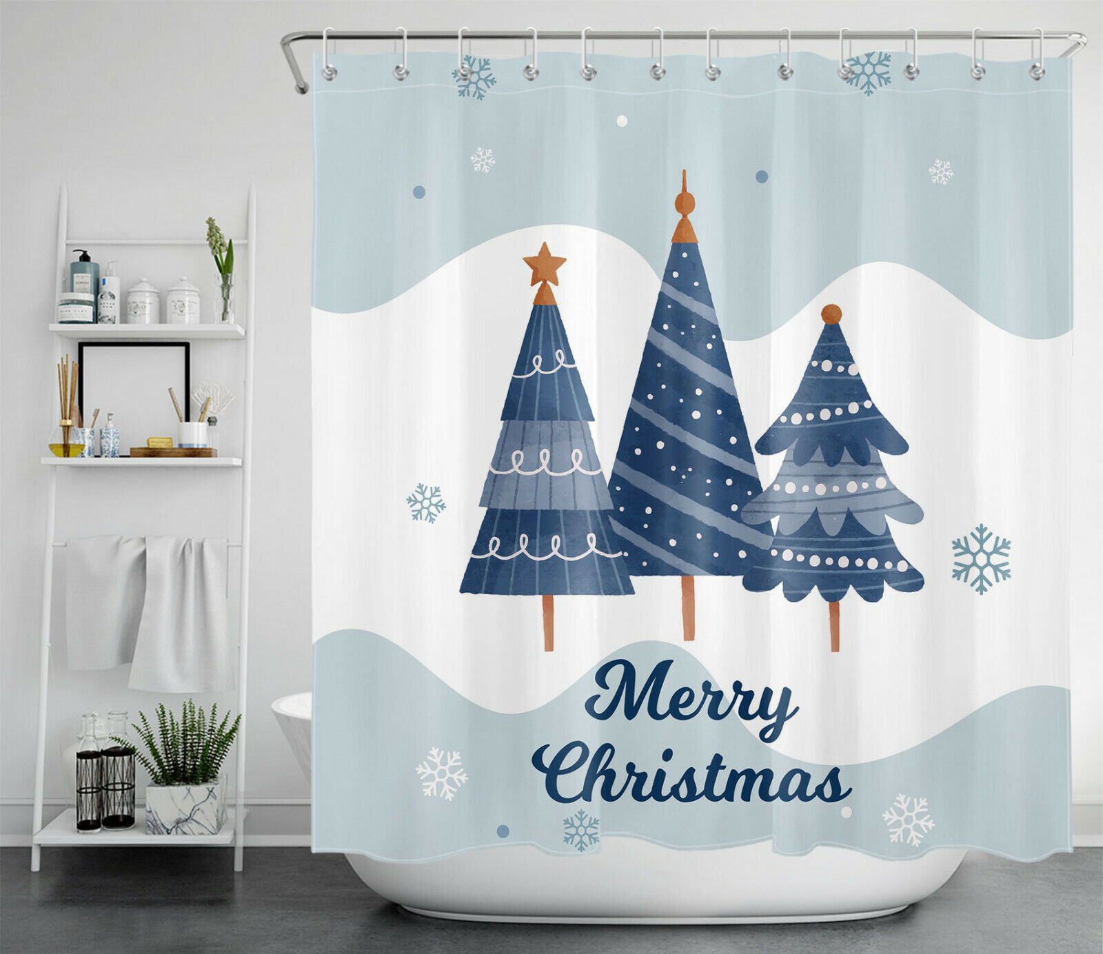 Cartoon Tree Snowflake Christmas Shower Curtain - Festive Bathroom Decor