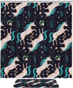Cartoon Unicorn Pattern Shower Curtain for Kids Bathroom Decor