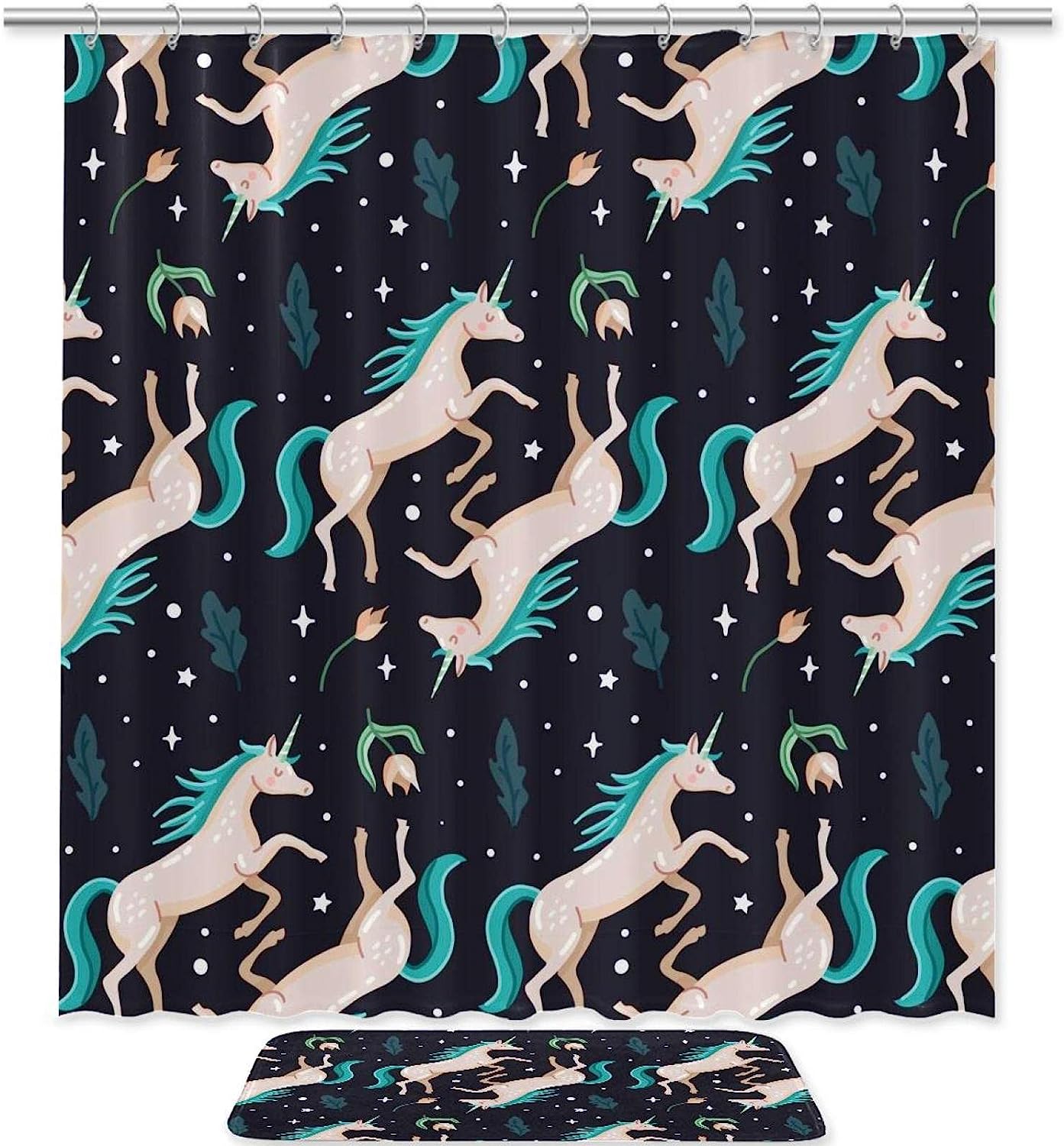 Cartoon Unicorn Pattern Shower Curtain for Kids Bathroom Decor