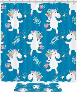 Cartoon Unicorn Rainbow Star Shower Curtain - Colorful And Vibrant Bathroom Decor