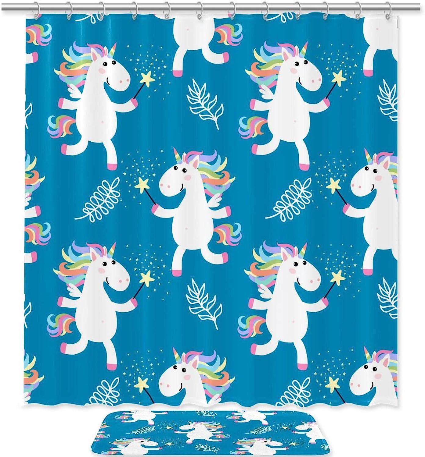 Cartoon Unicorn Rainbow Star Shower Curtain - Colorful And Vibrant Bathroom Decor