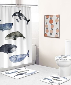 Cartoon Whales Animal Print Shower Curtain - Custom Durable Fabric