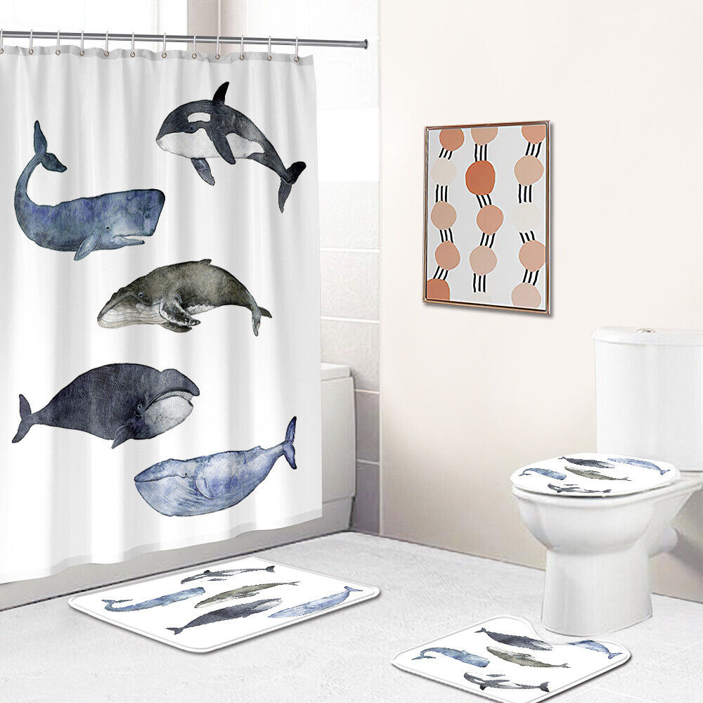Cartoon Whales Animal Print Shower Curtain - Custom Durable Fabric