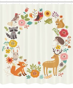 Cartoon Wildlife Pattern Forest Shower Curtain For Kids - Forest Shower Curtain Cartoon Wildlife Pattern