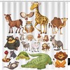 Cartoon Wildlife Shower Curtain, Differ Collection Fabric With Turtle, Camel, Giraffe, And Goat