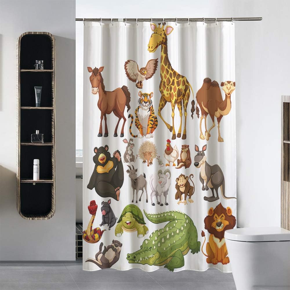 Cartoon Wildlife Shower Curtain, Differ Collection Fabric With Turtle, Camel, Giraffe, And Goat - Image 2