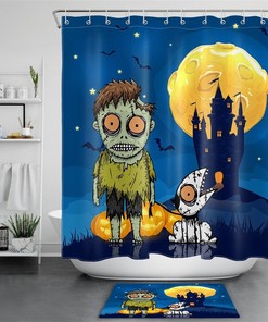 Cartoon Zombie And Undead Dog Halloween Shower Curtain - Fun And Festive Design