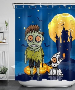 Cartoon Zombie And Undead Dog Halloween Shower Curtain - Fun And Festive Design