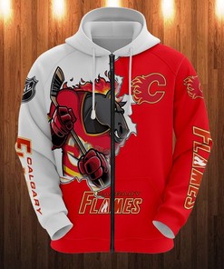 Cartoon-Inspired Calgary Flames Hoodie With 3D Zip Hoodie Design, A Perfect Gift For Fans