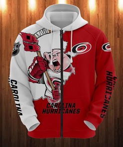 Cartoon-Inspired Carolina Hurricanes Hoodie With 3D Zip Hoodie Design, Perfect Gifts For Fans