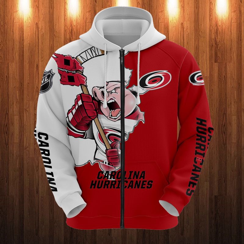 Cartoon-Inspired Carolina Hurricanes Hoodie With 3D Zip Hoodie Design, Perfect Gifts For Fans