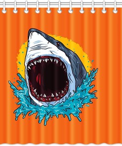 Cartoons Shark Print Shower Curtain with Waterproof Fabric for Bathroom Decor
