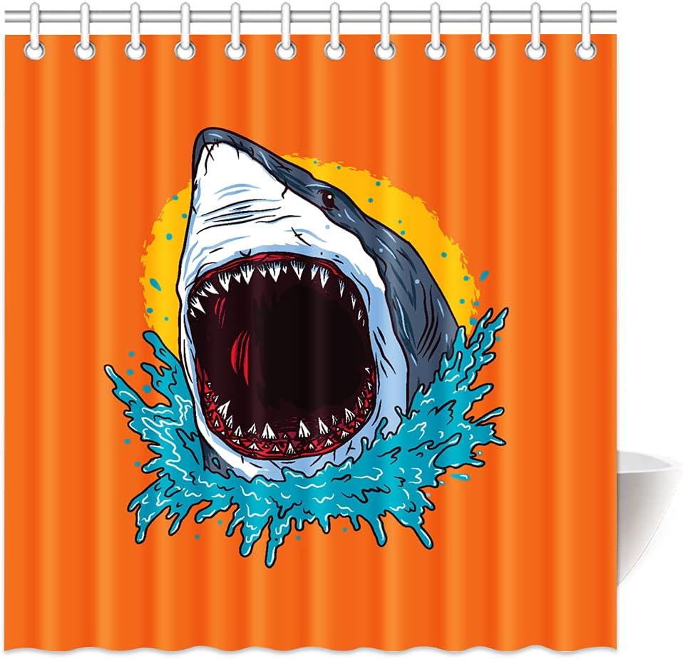 Cartoons Shark Print Shower Curtain with Waterproof Fabric for Bathroom Decor